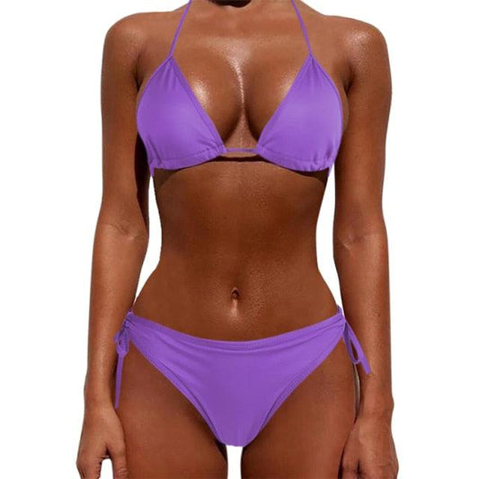 Women One Size Bright Color Swimwear Women's Bikini Pure Color Micro Bikini Charming Bra Bottom Swimsuits New Summer Style Lady Bandage Bikini Set Push-up Bra Bathing Suit Swimsuit