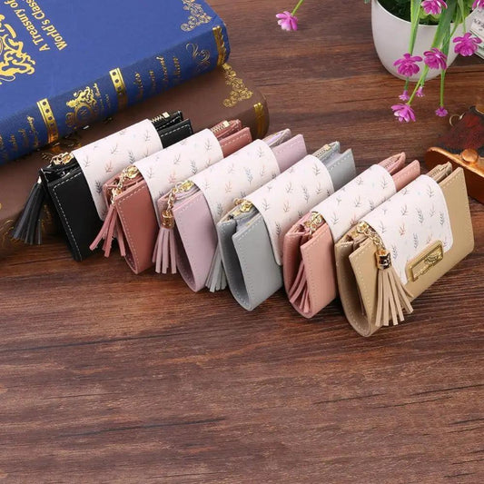 Women Pink PU Leather Short Wallet Trendy New Fashion Vintage Mini Purses Cute Feather Design Wallets