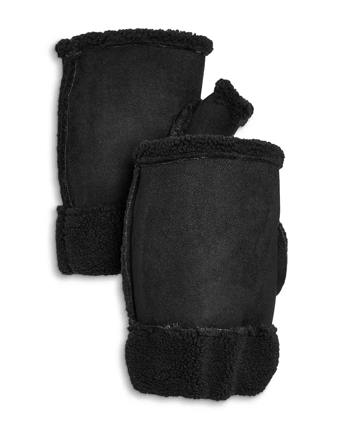 Aqua Fingerless Faux Shearling Mittens, OSFM
