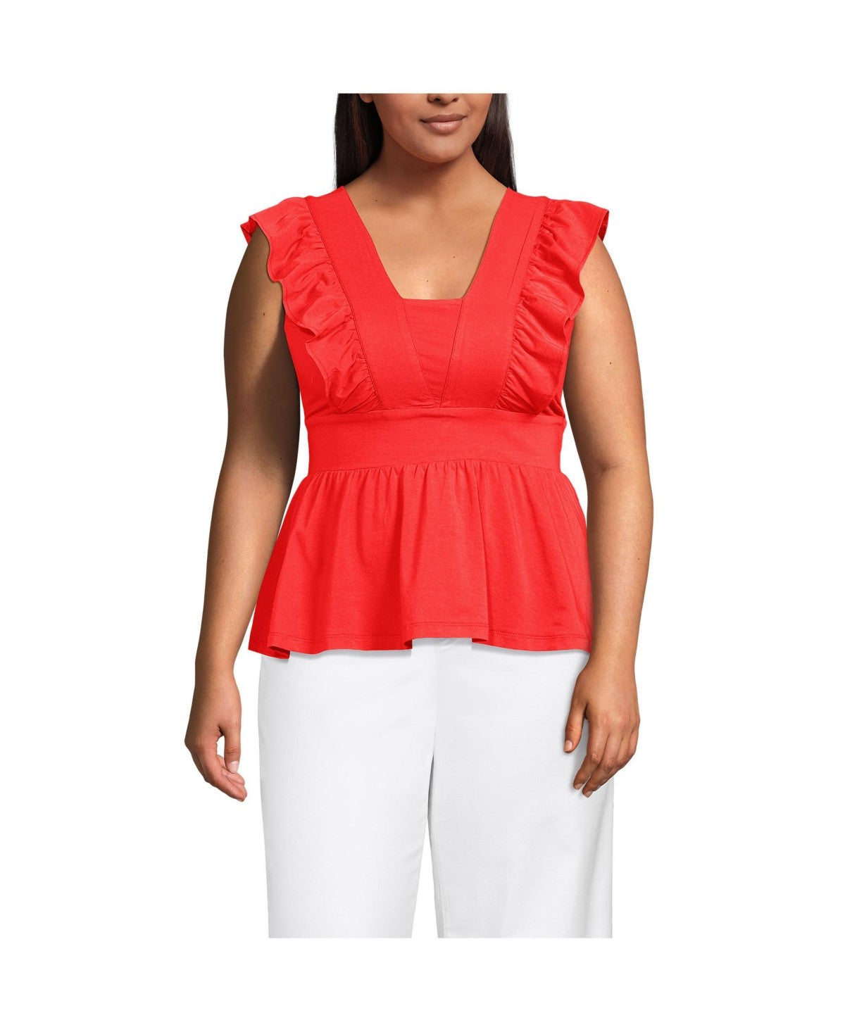 Lands End Plus Size Lightweight Jersey Ruffle Peplum Top, size 2x