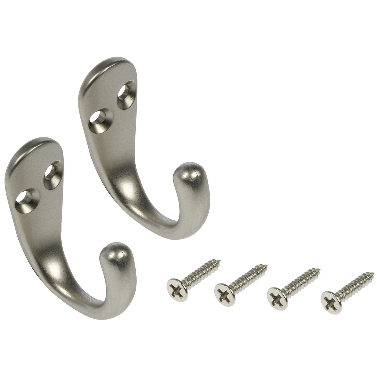 Dorman Hardware 4–1755 Two Coat Hooks, Satin Nickel, Size Small