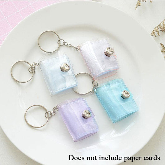 2 Inch Photo Album PVC Sequins Transparent Sticker & Name Card Holder 16 Pockets Photo Holder Business Card Bag Mini Photo Holds Photos with Key Chain Album Gifts