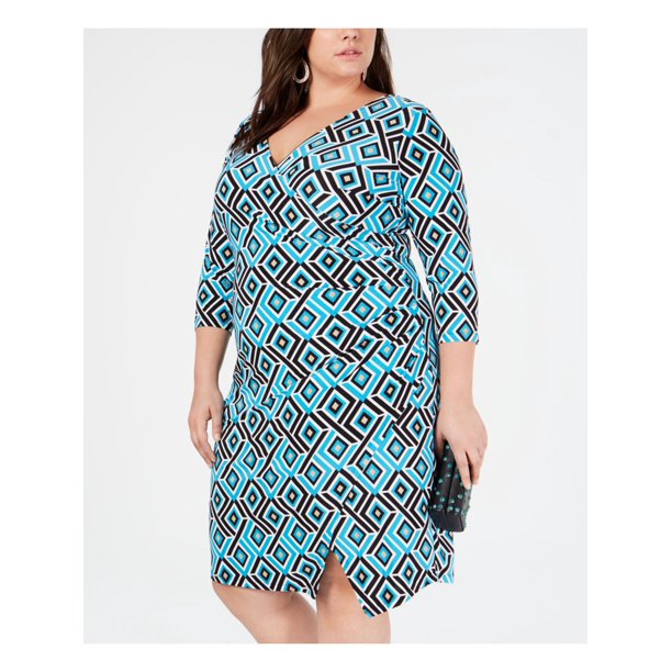 INC Womens Plus Ruched Printed Sheath Dress