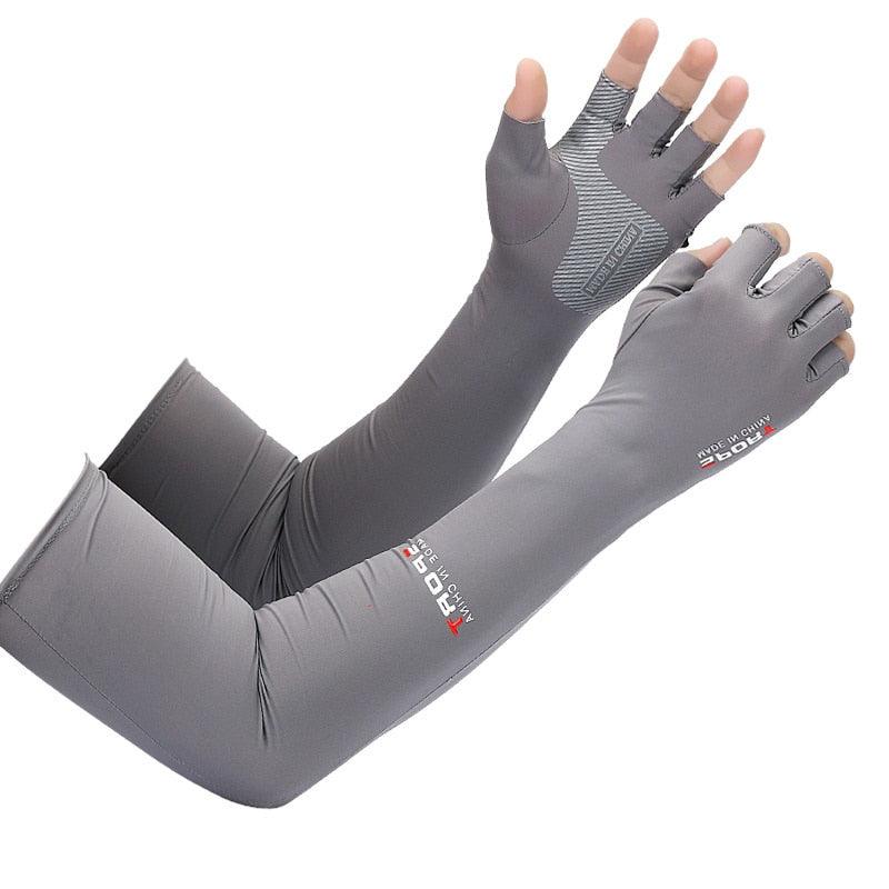 2pcs Sport 5-finger Arm Sleeves One Size Compression Long Arm Cover Cycling Running Fishing Climbing Arm Cover Outdoor Sport Sun UV Protection Ice Cool Sleeves Comfortable Men Long Arm Covers