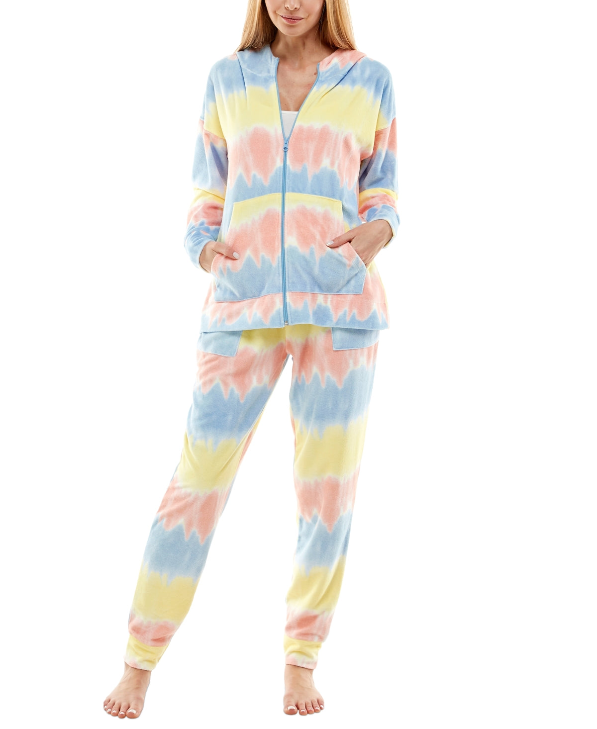 Roudelain Loungewear Zip Front Hoodied, Size Medium