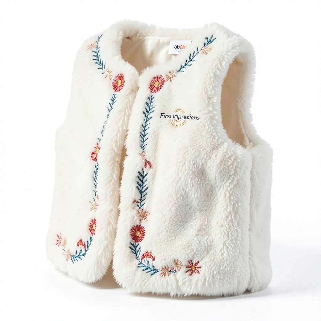 First Impressions  Girls Embroidered Faux Fur Vest, Size 3-6 Months
