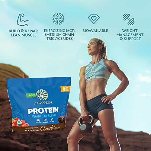 Organic Sunwarrior - Warrior Blend, Plant Based, Raw Vegan Protein Powder with Peas & Hemp, Chocolate, 30 Servings, 26.4 Ounce