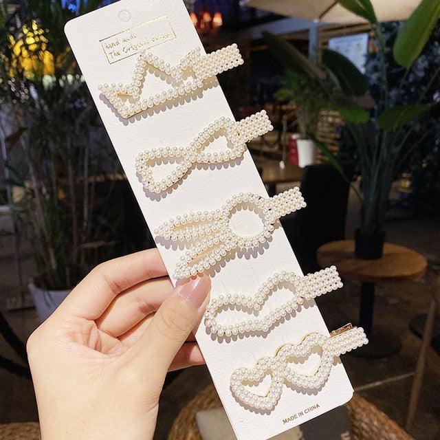 5/8PCS/Set Women Girls Elegant Imitation Pearls Geometric Hairpins Sweet Hair Ornament Clips Barrettes Gorgeous Fashion Hair Accessories For Women