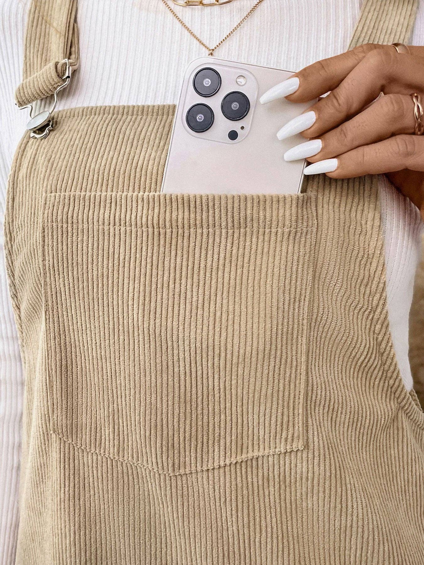 Corduroy Overall Dress with Pocket