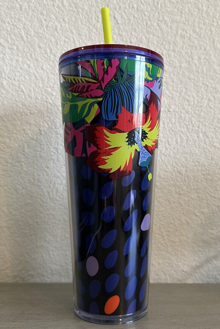 Starbucks Floral & Leaves Purple Plastic Tropical Cold Cup 24Oz