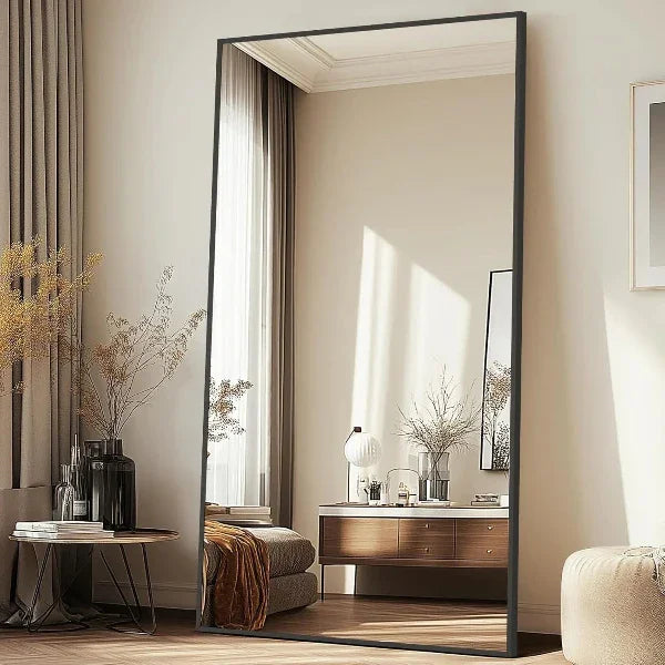 MELOMOIR Oversized Floor Mirror, Freestanding, Large Full Body Mirror for Bedroom, Living Room & Gym - Black Mirror with Tempered Glass