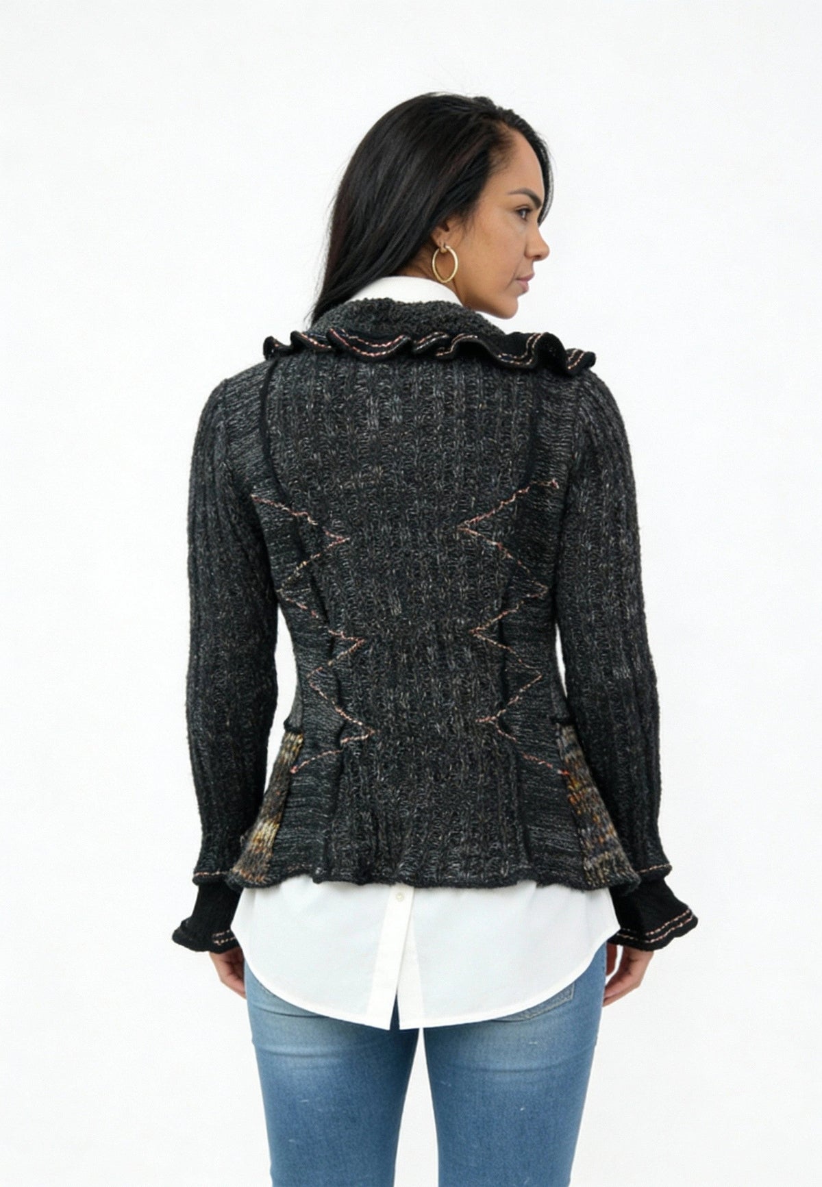 Forla Paris Mohair Wool Blend Ruffled Knit Cardigan Womens Medium