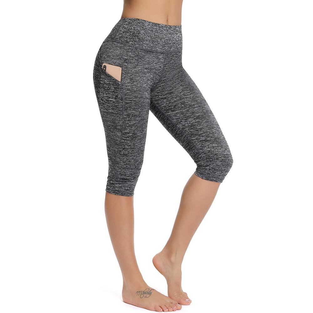 Casual Women's Yoga Pants Gym Fitness Sports Cropped Leggings Pocket Slim Pants Female Solid Color Women's Seamless Scrunch Legging Workout Leggings For Women Lift Tight Gym Yoga Home Pants