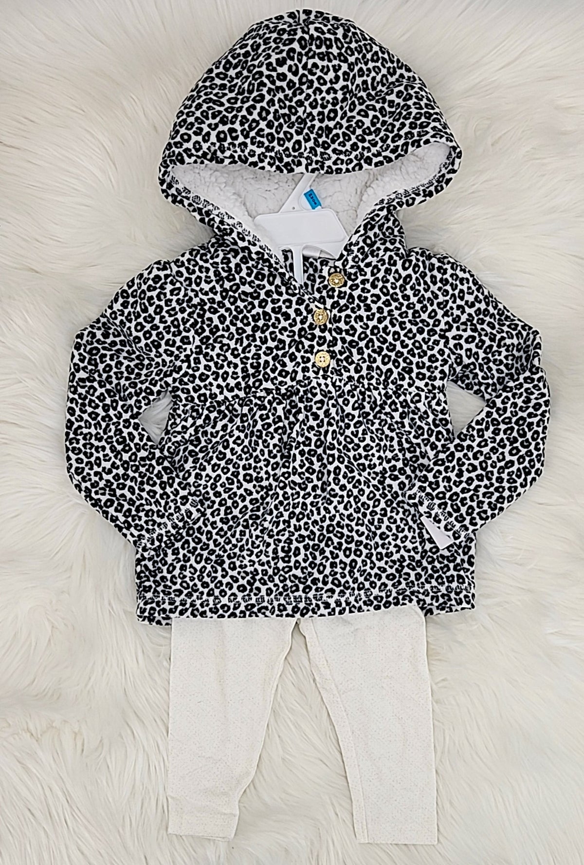 Carter's Baby Girls 2-Pc. Faux-Velboa Hoodie & Print Leggings