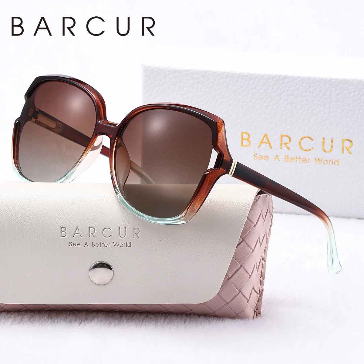 BARCUR Women’s Gradient Butterfly Frame Polarized Fashionable Sunglasses – Trendy Elegant Large PC Elliptical Design with UV400 Protection for Summer Travel Beach Shopping & Summer Style – White Gift Box Included
