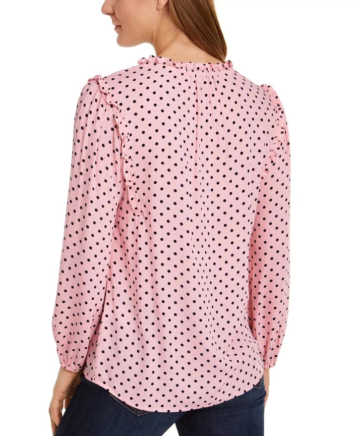 Tommy Hilfiger Women's Polka Dot Long Sleeve V Neck Blouse Top, XS