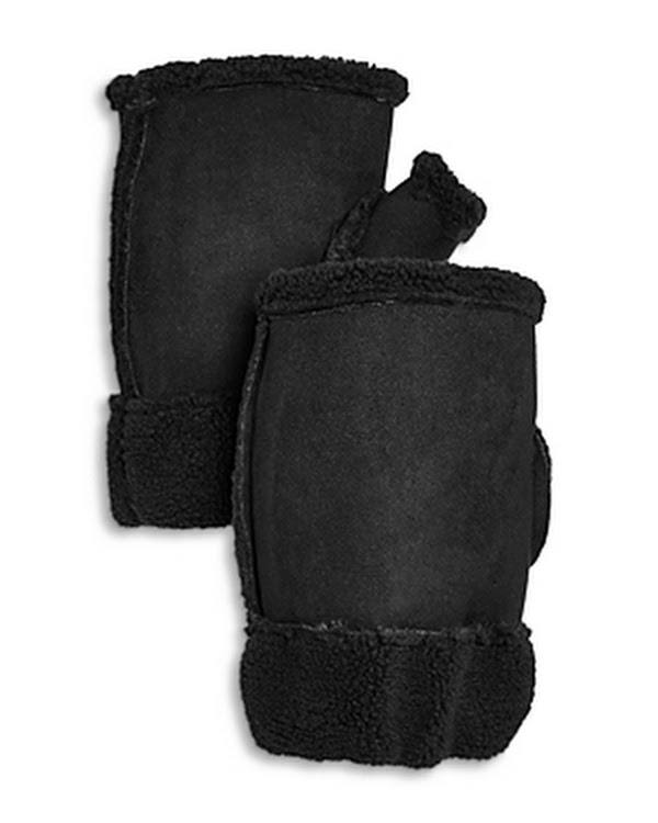 Aqua Fingerless Faux Shearling Mittens, OSFM