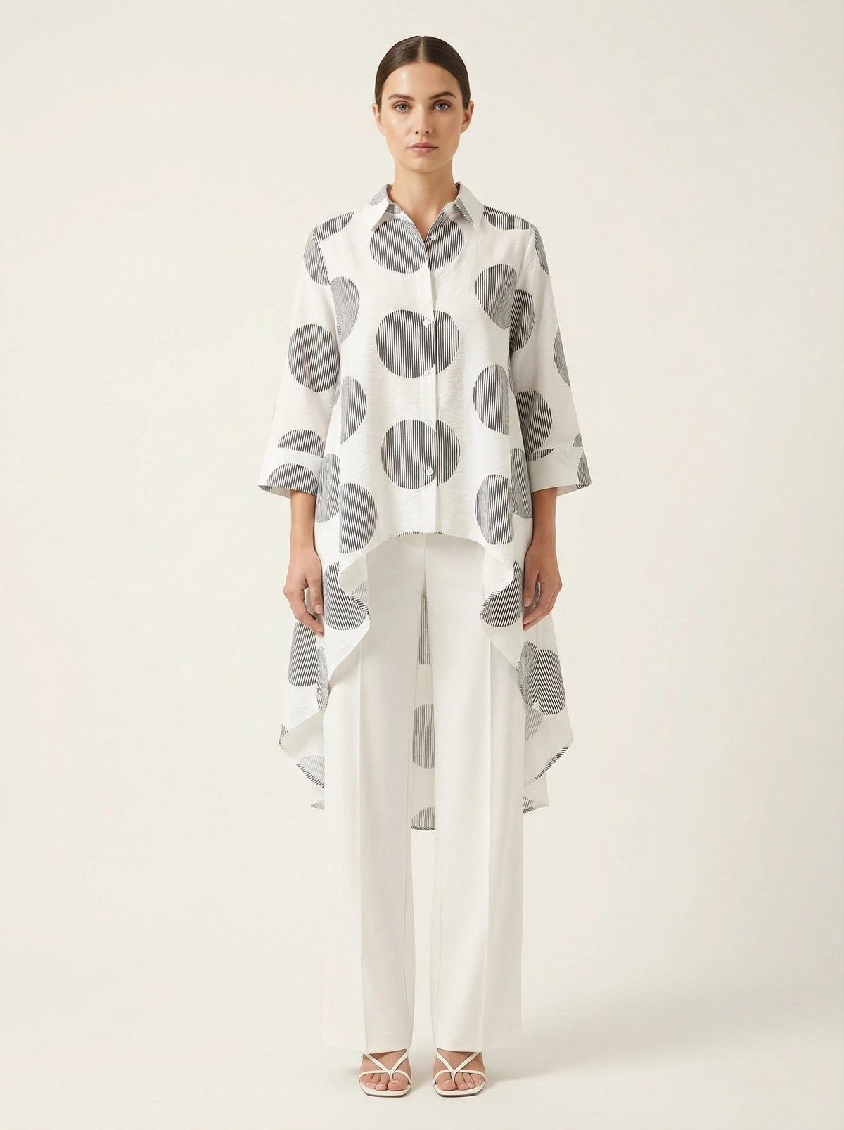 P Luca Milano Womens Geometric Print High-Low Button-Up Shirt, XL