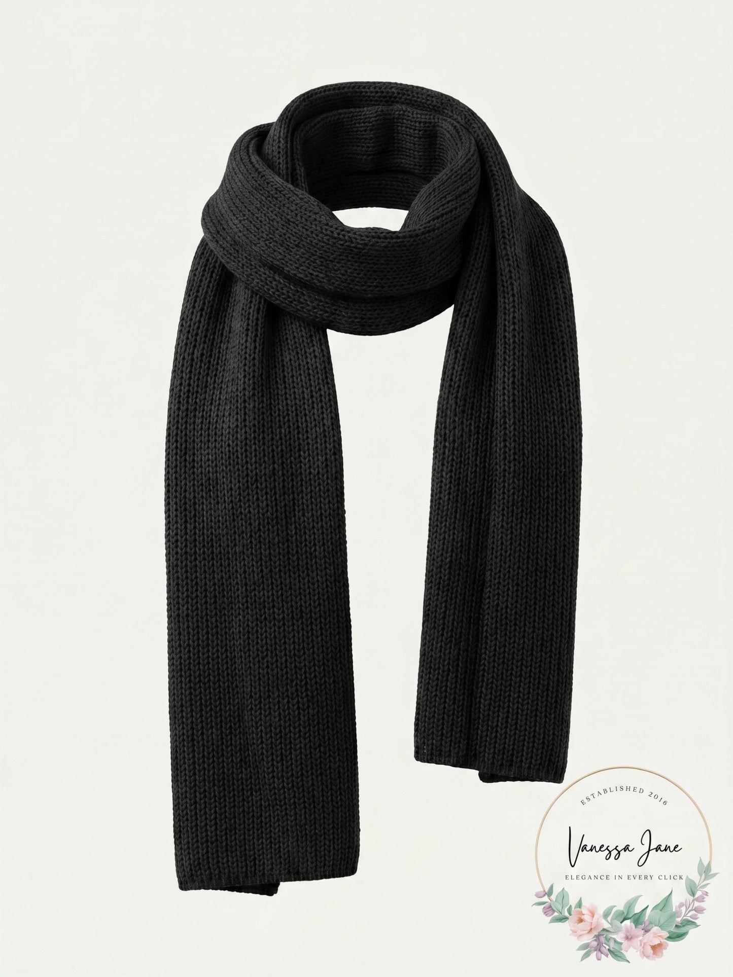 Style and Co Womens One Size Ribbed Solid Knit Sweater Scarf Black