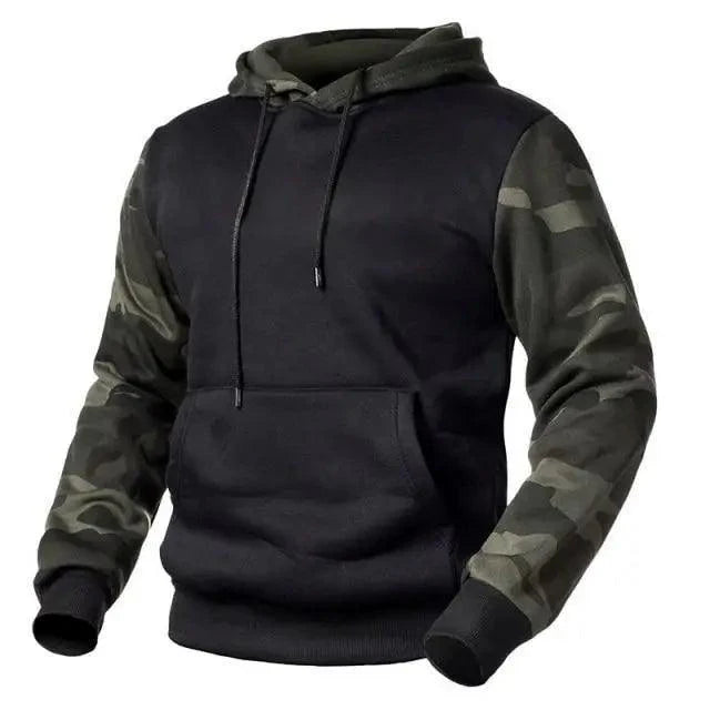 Army Green Men Military Hoodies Autumn Winter Hooded Sweatshirts Men's Pullover Hoodie Blend Fleece Long Sleeve Contrast Color Military Sweatshirt with Pocket