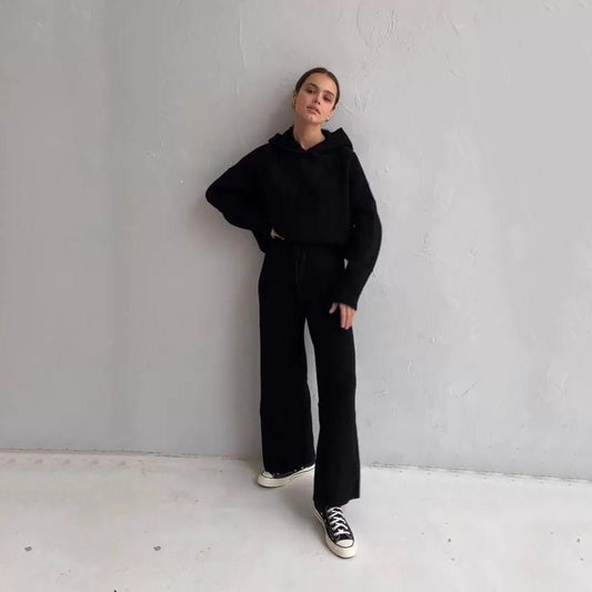 Athletic Hoodie & Pants Set | Wide Sleeve Sweatshirt with Pockets & Drawstring Pants(MS141)