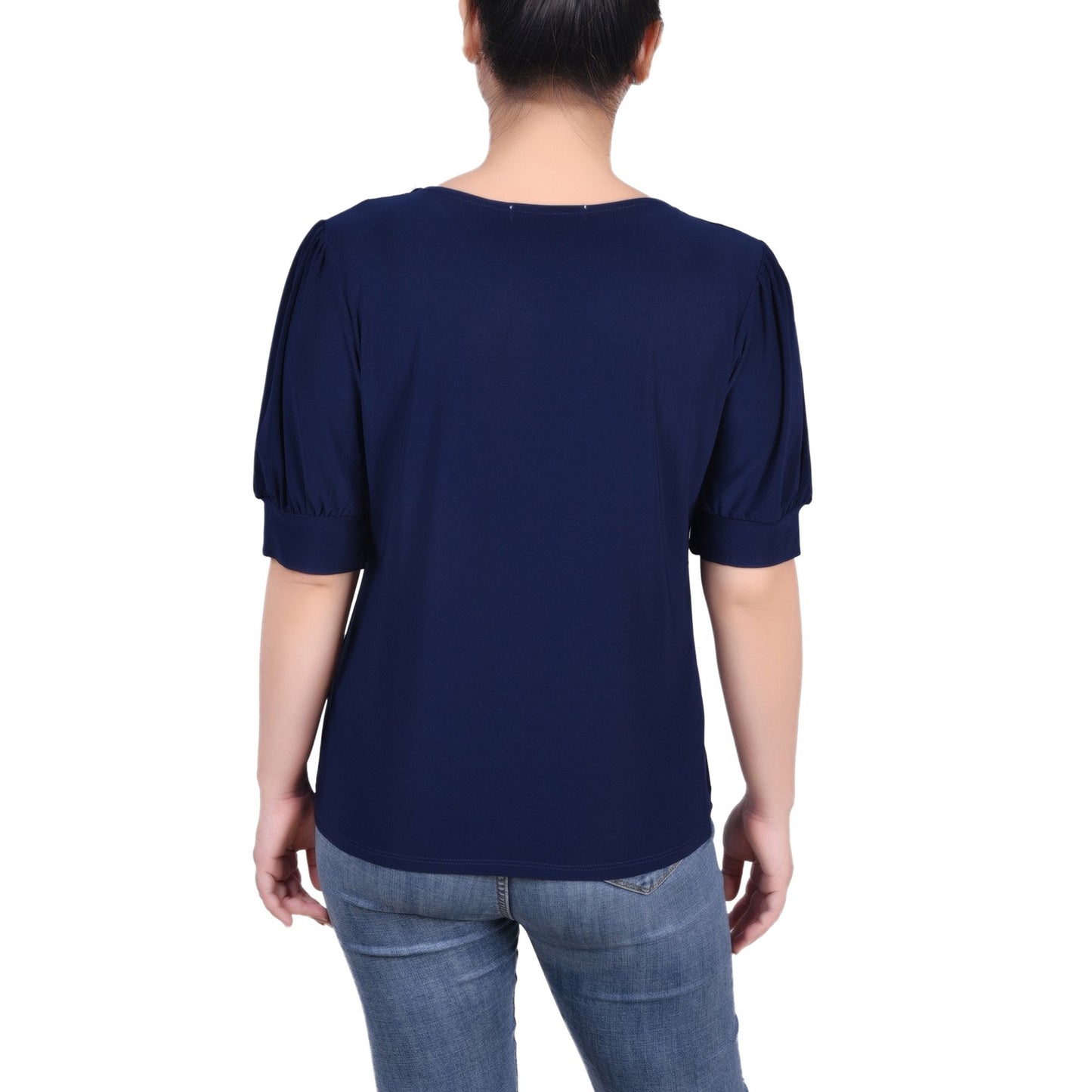 NY Collection Womens Short Sleeve Balloon Sleeve Top with Hardware