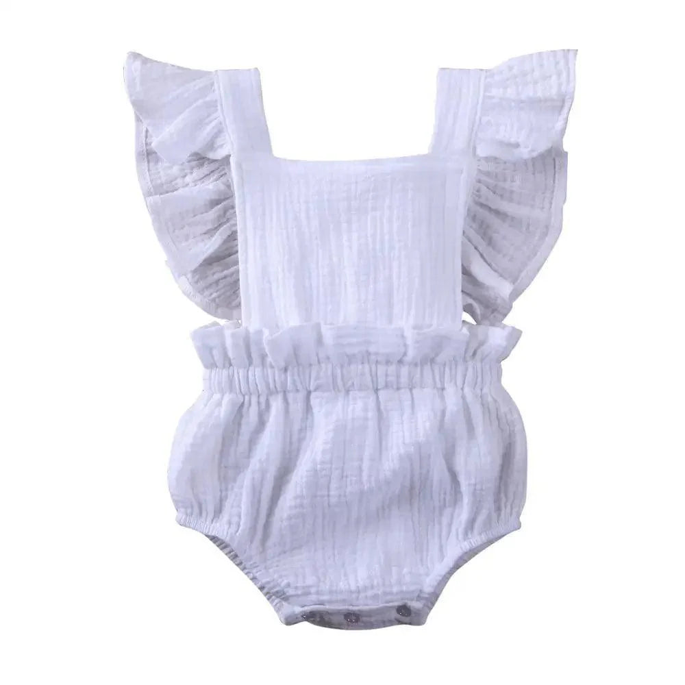 Baby Girl Ruffled Solid Color Sleeveless Backless Romper Jumpsuit Comfy Outfit Excellent Gift For Your Baby Girl