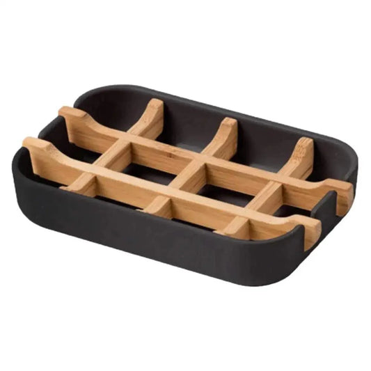 Bamboo Fiber Shower Soap Holder Draining Box Kitchen Storage Rack Bathroom Soap Case Supplies Portable Bar Soap Box Container Bamboo Self-Draining Soap Box And Soap Saver Pouch Soap Holder for Shower Bathroom Kitchen Bathtub Bar Sink White and Black