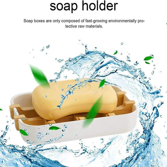 Bamboo Fiber Shower Soap Holder Draining Box Kitchen Storage Rack Bathroom Soap Case Supplies Portable Bar Soap Box Container Bamboo Self-Draining Soap Box And Soap Saver Pouch Soap Holder for Shower Bathroom Kitchen Bathtub Bar Sink White and Black