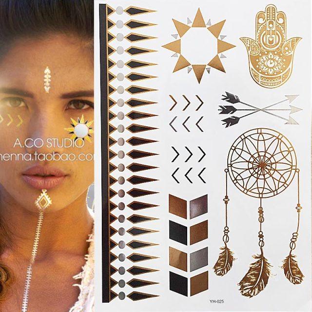 Body Tattoo Art Painting Stickers Glitter Gold Silver Temporary Waterproof Nontoxic Long Lasting Tattoos
