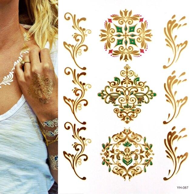 Body Tattoo Art Painting Stickers Glitter Gold Silver Temporary Waterproof Nontoxic Long Lasting Tattoos