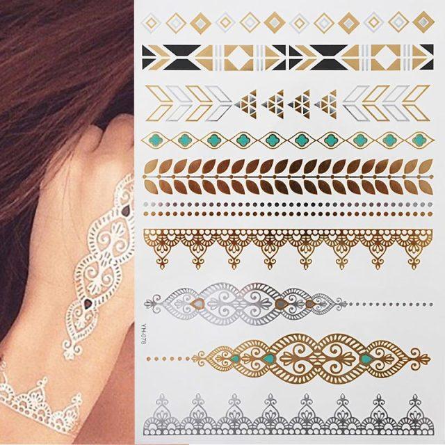 Body Tattoo Art Painting Stickers Glitter Gold Silver Temporary Waterproof Nontoxic Long Lasting Tattoos