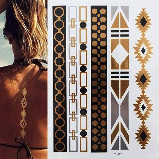 Body Tattoo Art Painting Stickers Glitter Gold Silver Temporary Waterproof Nontoxic Long Lasting Tattoos