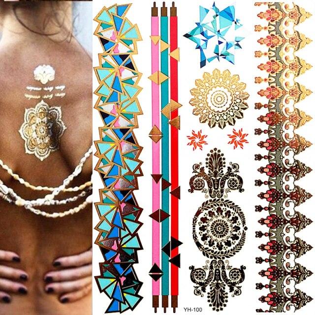 Body Tattoo Art Painting Stickers Glitter Gold Silver Temporary Waterproof Nontoxic Long Lasting Tattoos