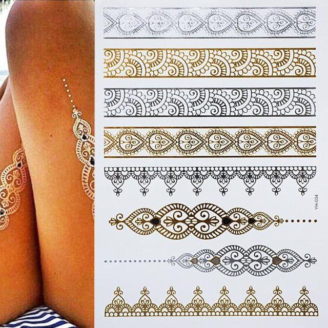Body Tattoo Art Painting Stickers Glitter Gold Silver Temporary Waterproof Nontoxic Long Lasting Tattoos