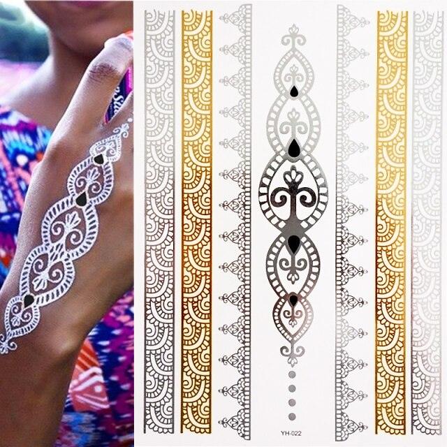 Body Tattoo Art Painting Stickers Glitter Gold Silver Temporary Waterproof Nontoxic Long Lasting Tattoos
