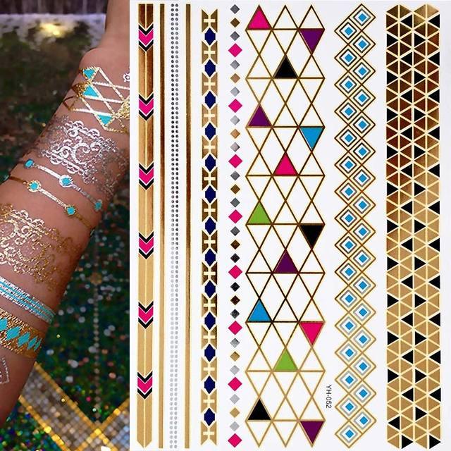Body Tattoo Art Painting Stickers Glitter Gold Silver Temporary Waterproof Nontoxic Long Lasting Tattoos