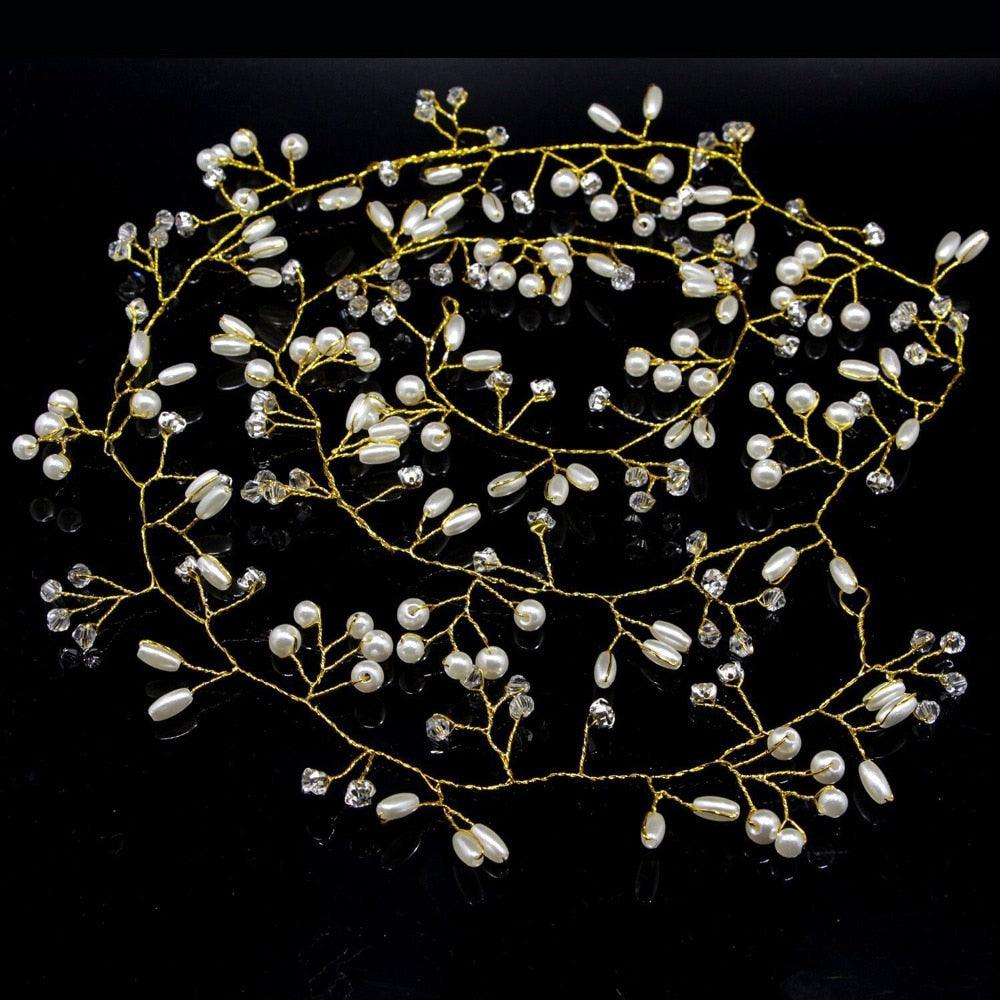 Bridal Wedding Crystal Bride Hair Accessories Pearl Flower Headband Handmade Hairband Beads Decoration Hair Comb Gorgeous Hair Accessories For Women