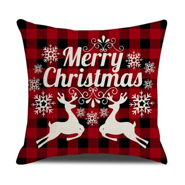 Christmas Decoration Cushion Cover  Decorative Throw Pillow Cover Christmas Decor Xmas Winter Decorations Holiday Pillows Cushion Case Candle Pine Tree Deer Sleigh Printed Pillow Cover Xmas 45X45CM