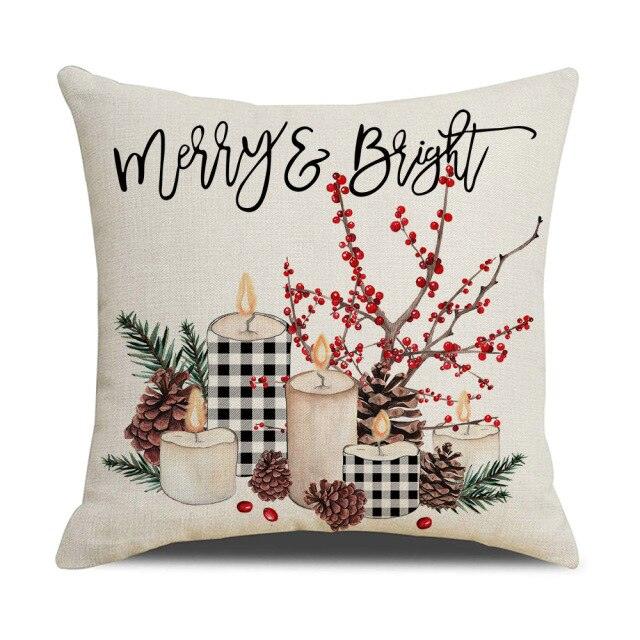 Christmas Decoration Cushion Cover  Decorative Throw Pillow Cover Christmas Decor Xmas Winter Decorations Holiday Pillows Cushion Case Candle Pine Tree Deer Sleigh Printed Pillow Cover Xmas 45X45CM