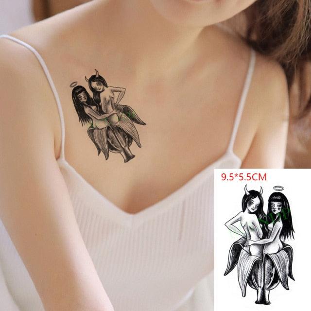 Elegant Black Music Notes Waterproof Sticker Tattoos Temporary Chest Shoulder Tattoos For Men Women