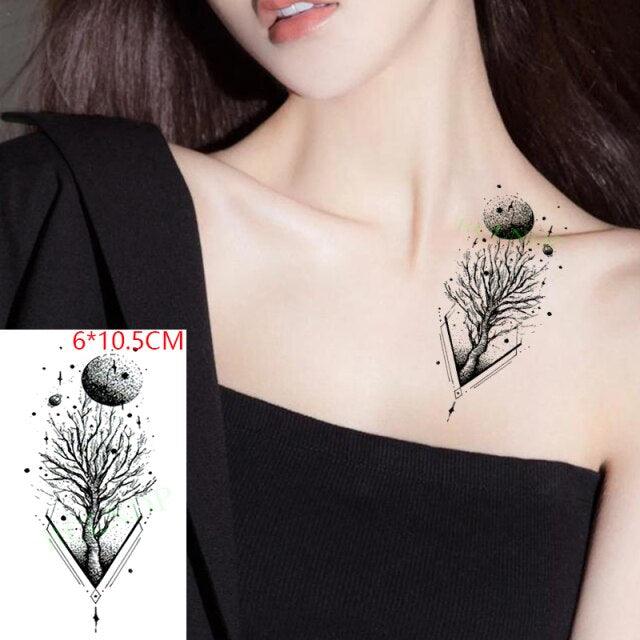 Elegant Black Music Notes Waterproof Sticker Tattoos Temporary Chest Shoulder Tattoos For Men Women