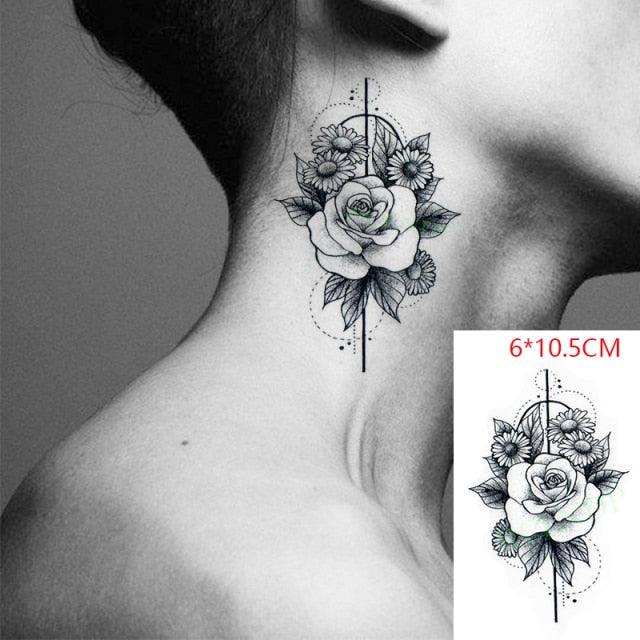 Elegant Black Music Notes Waterproof Sticker Tattoos Temporary Chest Shoulder Tattoos For Men Women