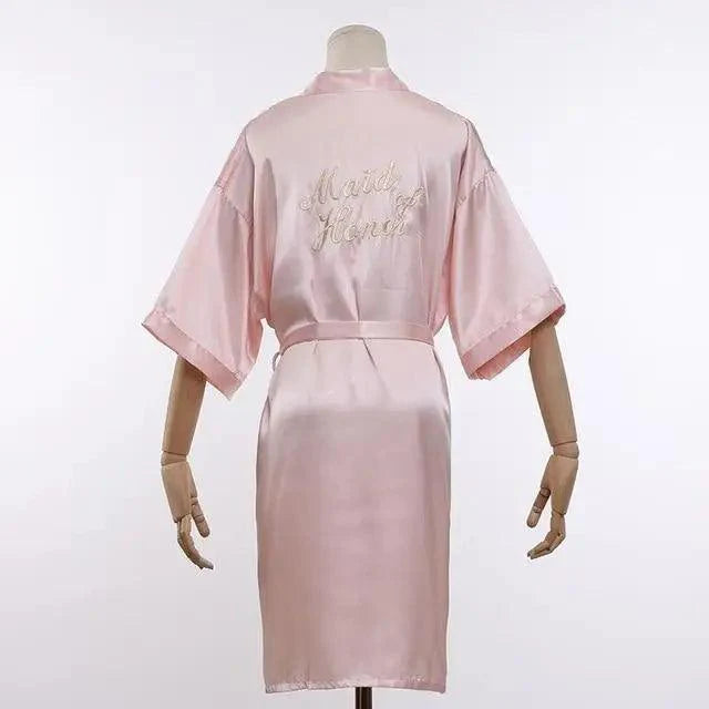 Elegant Wedding Bride Robe Lightweight Short Silk Sleepwear Women Indoor Bathrobes