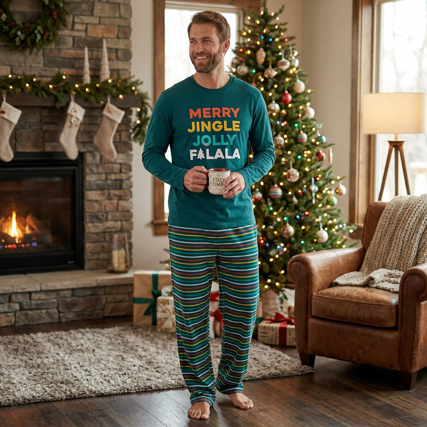 Family Pajamas Mens Merry Jingle Pajama Top, Size Small