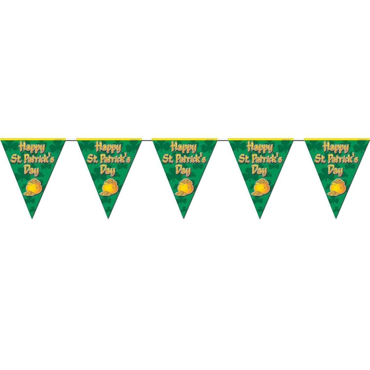 4 Pack, Beistle 10" x 12' Happy St Patricks Day Pennant Banner; Green/Gold
