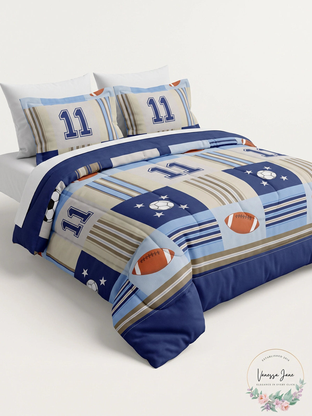 My World Denim and Khaki Sports Full/Queen Comforter Set