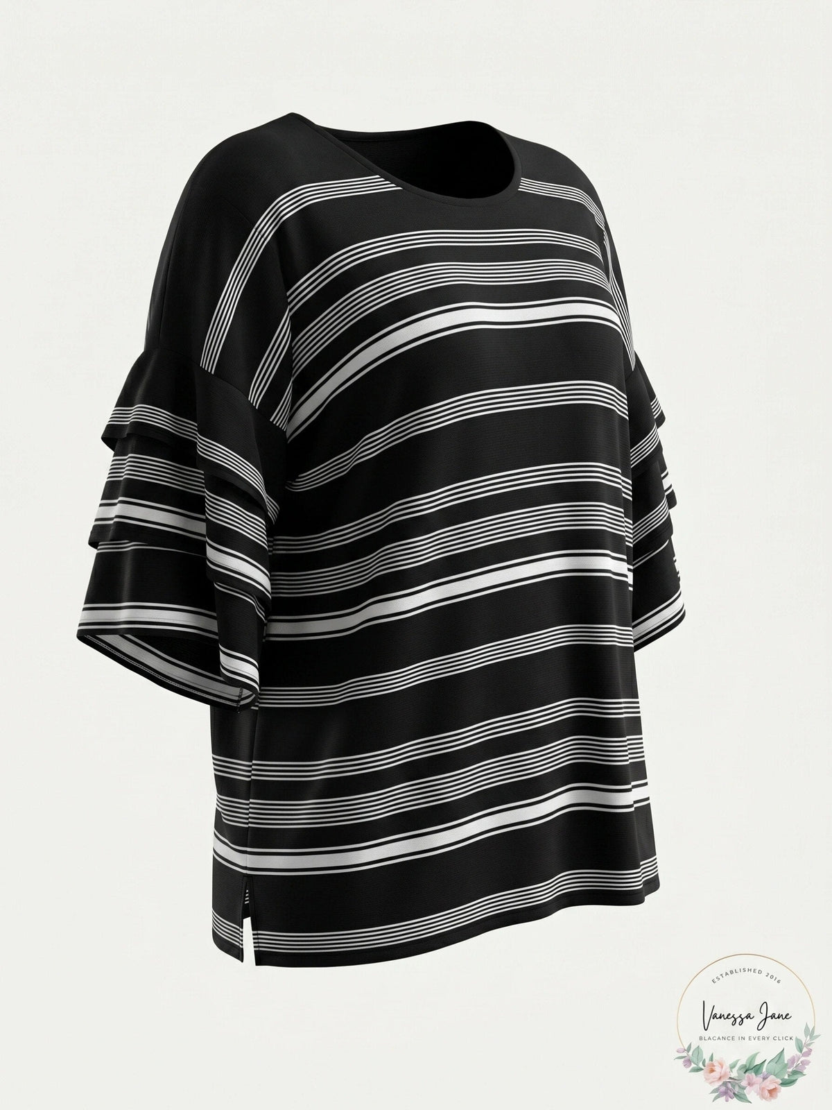 Calvin Klein Women's  Ruffle-Sleeve Striped Sweater, Medium