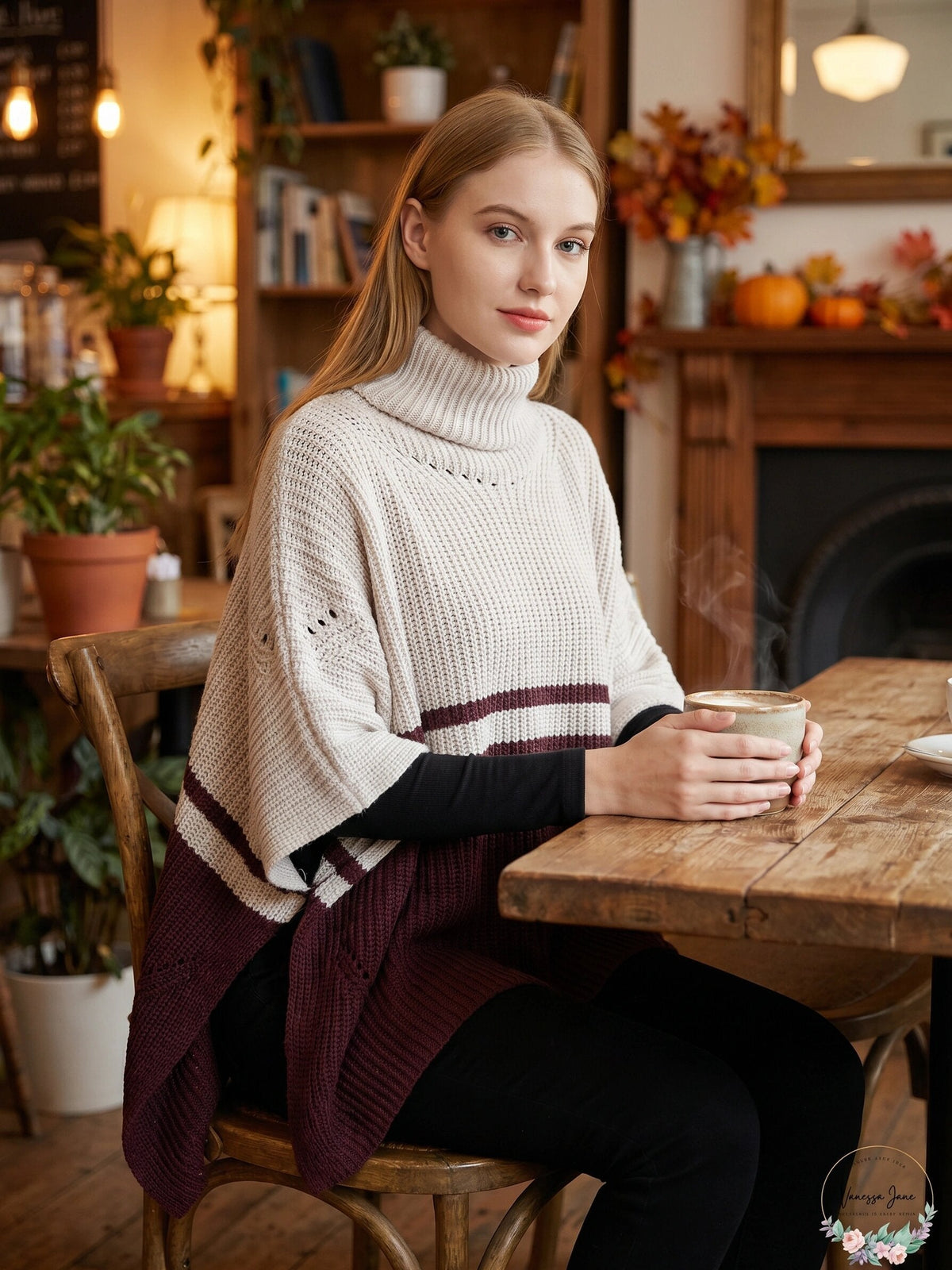 Save the Ocean Sustainable Color Block Pullover Turtleneck Poncho