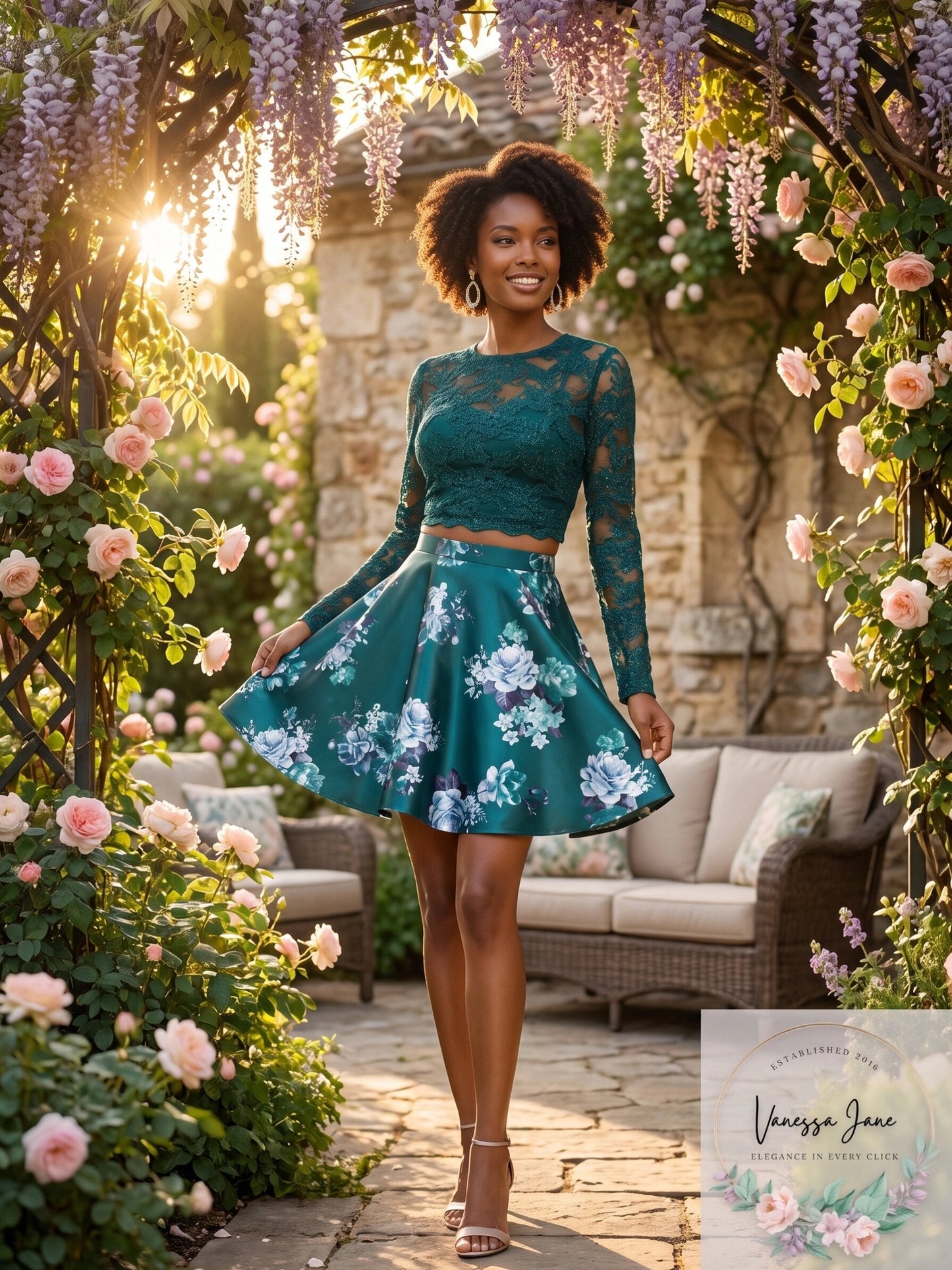 City Triangles Women's Green Glitter Floral Dress